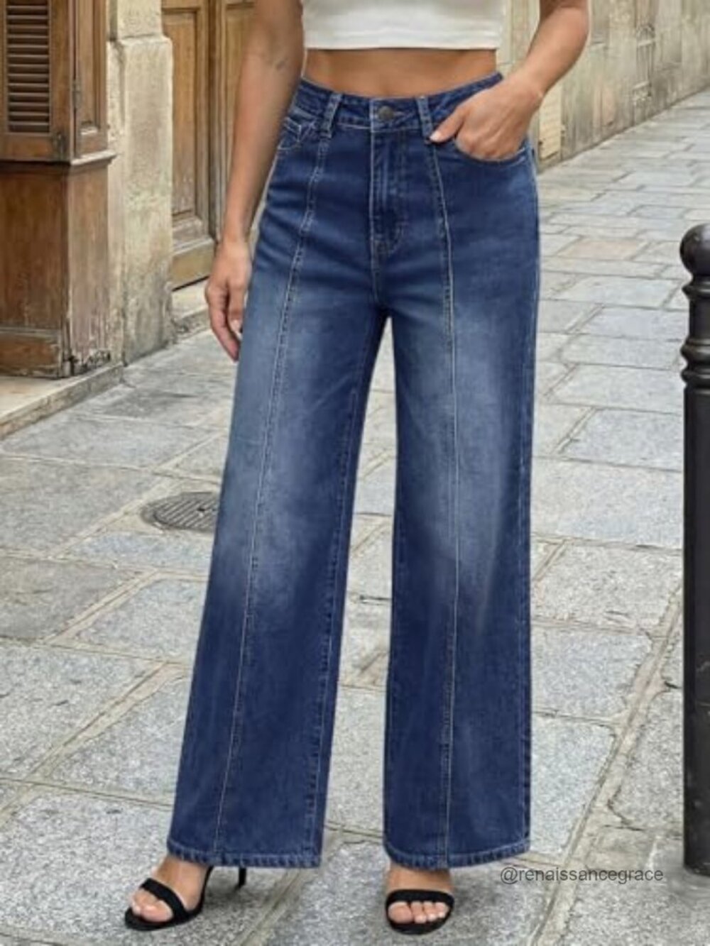 Wide Leg Baggy High Waisted Front Seam Jeans - Picture 2 of 5